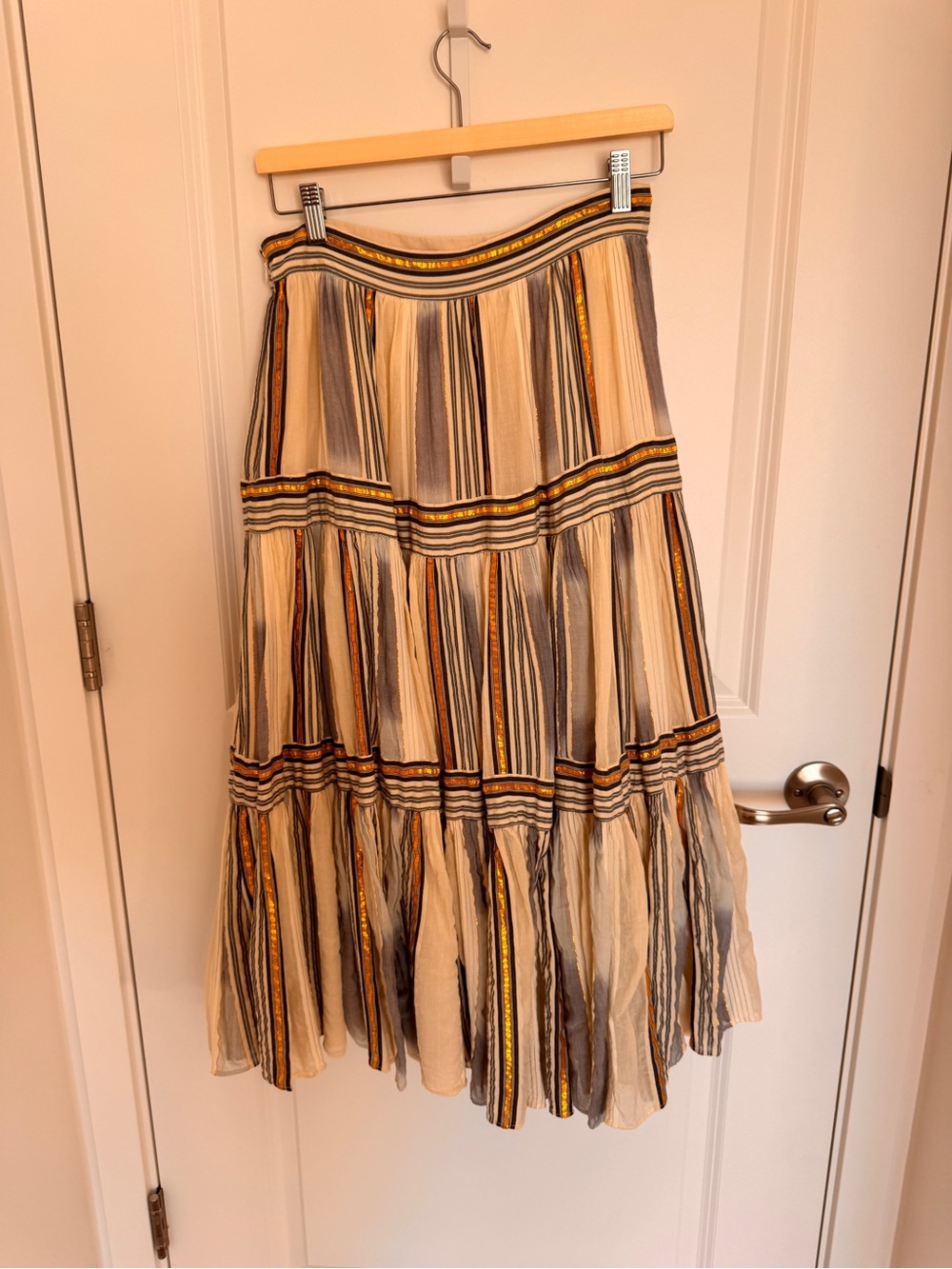 Banana Republic Striped Metallic Tiered Midi Skirt Size 4